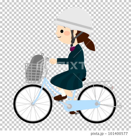 一名戴著自行車學校頭盔騎自行車的女學生 101400577