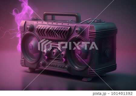 1980s Retro ghetto blaster and dust isolated on black background. Neural network AI generated art 101401392