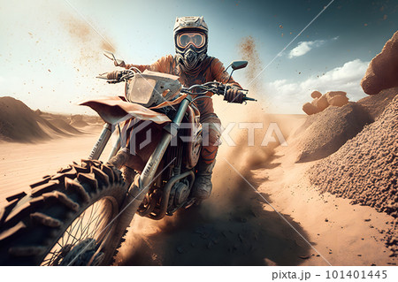 Rider on a ktm bike in the desert. Neural network AI generated art Rider on a ktm bike in the desert. Neural network AI generated art 101401445