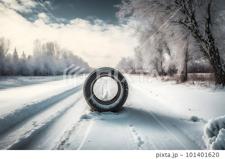 Winter tire on ice. Neural network AI generated art 101401620
