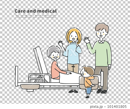 Simple line drawing illustration of a senior woman in hospital 101401805