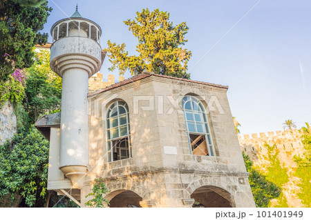 Old town Kaleici in Antalya. Panoramic view of Antalya Old Town port, Taurus mountains and Mediterrranean Sea, Turkey 101401949