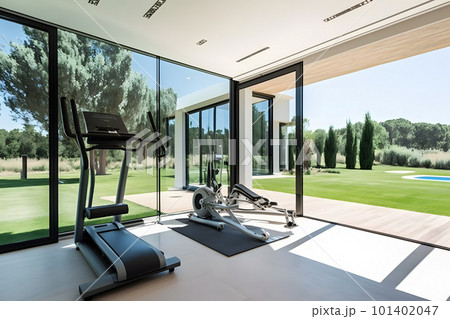 Private gym in luxury home. Neural network AI generated art 101402047