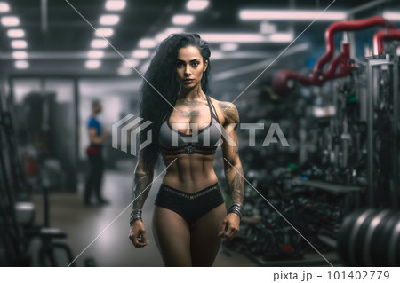 Fitness woman in training at the gym interior. - Stock Illustration  [101402779] - PIXTA