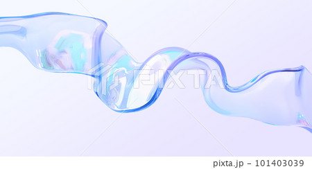 Glass wave or crystal ribbon on abstract background 3d render. Iridescent transparent geometric shape, curved liquid water form with holographic gradient texture, wallpaper, pattern. 3D illustration 101403039