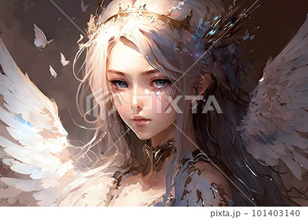 Portrait of a beautiful blonde angel girl in anime style. Neural network AI generated art Portrait of a beautiful blonde angel girl in anime style. Neural network AI generated art 101403140