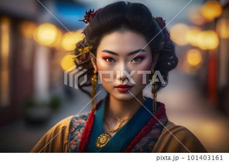 Portrait of an ethnic Korean woman. Neural network AI generated art 101403161