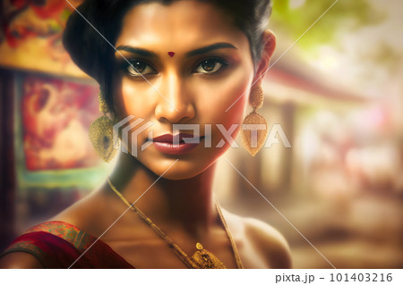 Beautiful indian girl. Young hindu woman. Neural network AI generated art 101403216