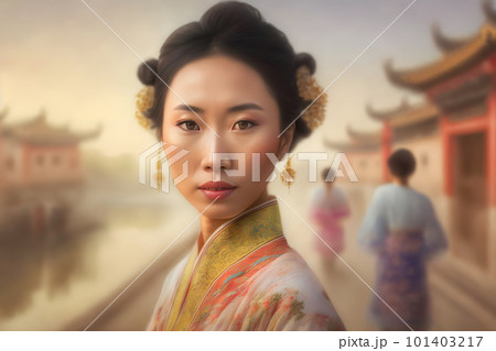 Beautiful Asian chinese woman portrait. Neural network AI generated art 101403217