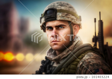 Proud army soldier portrait. Neural network AI generated art 101403224