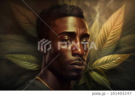 Adult african male smoking joint with cannabis. Neural network AI generated art 101403247