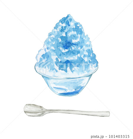 手描き水彩のガラスの器に入ったブルーハワイのかき氷イラスト 手描き水彩のガラスの器に入ったブルーハワイのかき氷イラスト 101403315