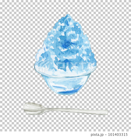 手描き水彩のガラスの器に入ったブルーハワイのかき氷イラスト 手描き水彩のガラスの器に入ったブルーハワイのかき氷イラスト 101403315