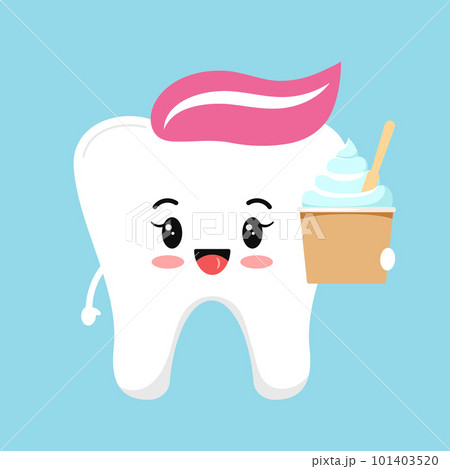Cute tooth with ice cream in cardboard eco packaging. Cute tooth with ice cream in cardboard eco packaging. 101403520