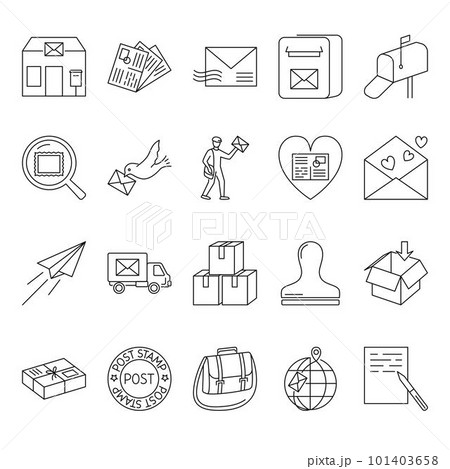 Postal service icon set in line style 101403658