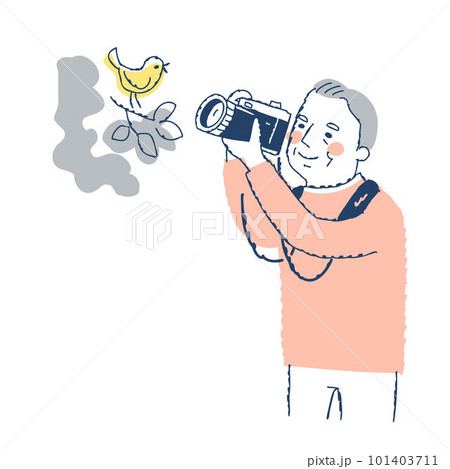 野鳥を撮影するシニア男性 101403711