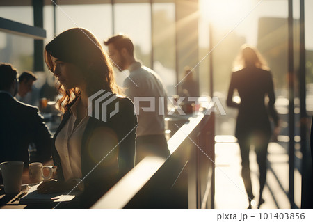 Team at work. Group of young business people in smart casual wear working together in creative office Neural network AI generated art Team at work. Group of young business people in smart casual wear working together in creative office Neural network AI generated art 101403856