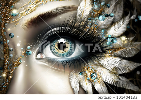 Woman eyes with beautiful glitter makeup. Neural network AI generated art 101404133