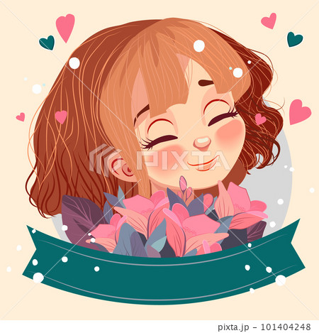 Happy mothers day illustration with woman holding a Flowers. Thank you card with blooming flowers. Use for Boarding Pass, birthday card, invitations, Birthday card Vector illustration 101404248