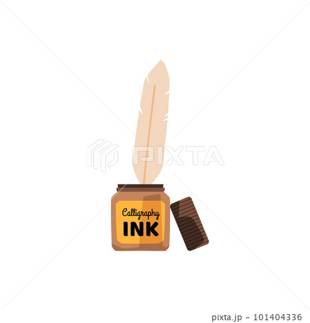 Calligraphy kit of ink bottle and writing feather, vector illustration isolated. Calligraphy kit of ink bottle and writing feather, vector illustration isolated. 101404336