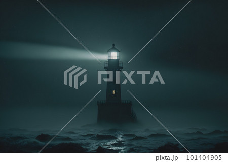 Lighthouse in a stormy sea. Neural network AI...のイラスト素材 [101404905] - PIXTA
