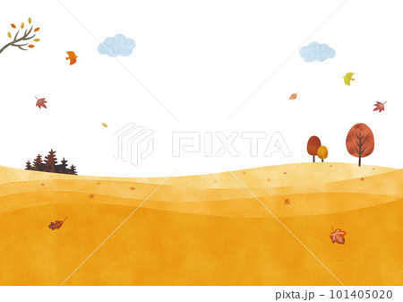 シンプルな秋の草原の丘と木水彩 101405020