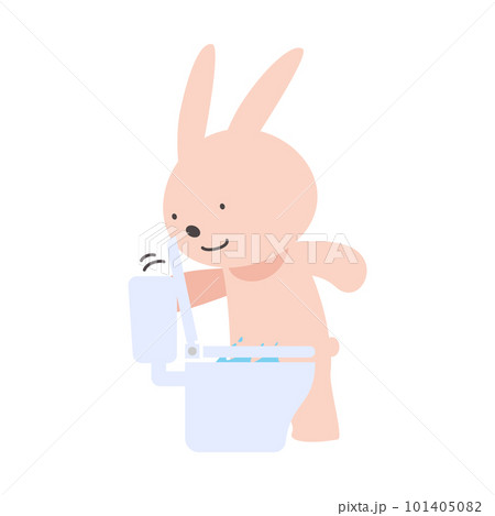 洋式トイレを流すうさぎのベクターイラスト 洋式トイレを流すうさぎのベクターイラスト 101405082