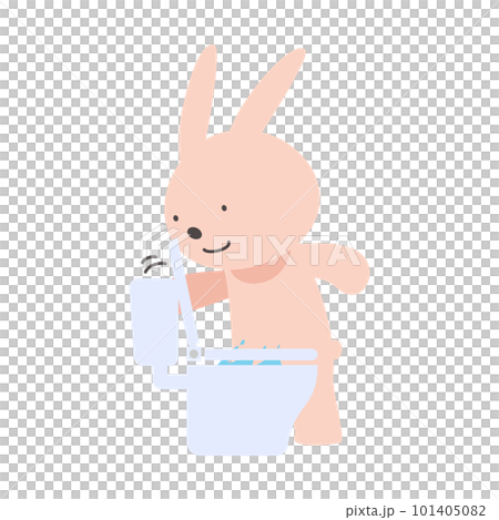 洋式トイレを流すうさぎのベクターイラスト 洋式トイレを流すうさぎのベクターイラスト 101405082