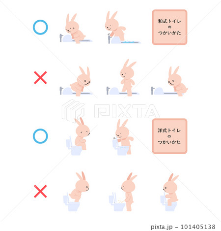 トイレの使い方　うさぎのベクターイラスト　セット 101405138
