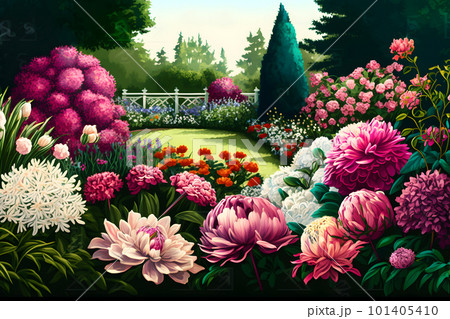 Beautiful flower magic garden. Neural network AI generated art 101405410