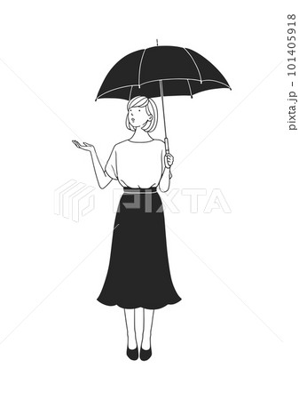 傘をさす女性の線画モノクロイラスト 傘をさす女性の線画モノクロイラスト 101405918