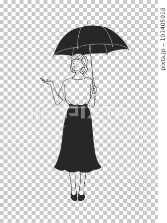 傘をさす女性の線画モノクロイラスト 傘をさす女性の線画モノクロイラスト 101405918