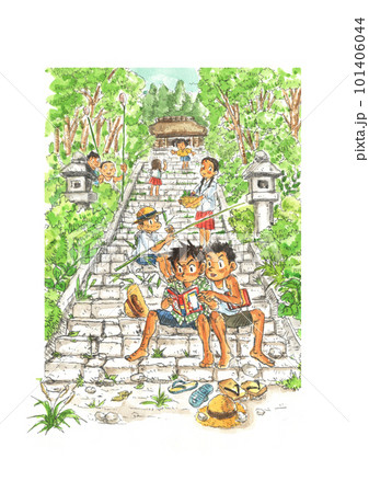 昭和の子供〜お寺の階段 101406044