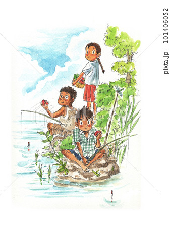 昭和の子供〜川釣り 101406052