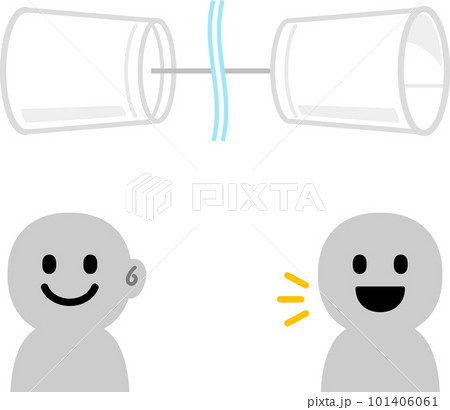 紙コップの糸電話と会話する人物 101406061