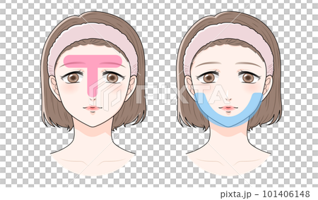 T・Uゾーン 目を開けたヘアバンドをつけた女性のセット スキンケア T・Uゾーン 目を開けたヘアバンドをつけた女性のセット スキンケア 101406148