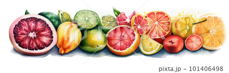 citrus fruits, watecolor illustration isolated on white, AI generative image 101406498