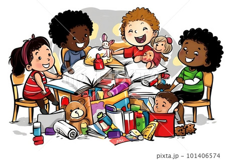 Group of children is playing together. AI generative illustration 101406574