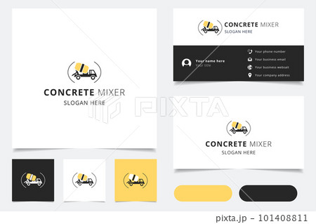 Concrete mixer logo design with editable slogan. Branding book and business card template. 101408811
