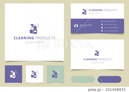 Cleaning products logo design with editable slogan. Branding book and business card template. 101408835