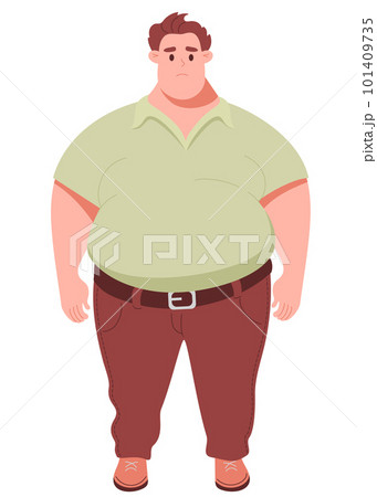 Sad fat cute man. Vector illustration in cartoon flat style. Concept lifestyle, illness and overweight 101409735