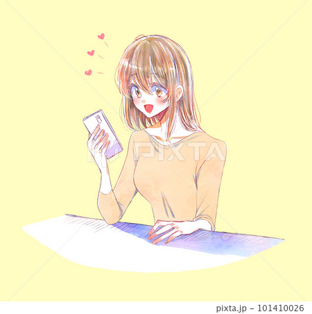 スマホを持っている女性　夢中　恋愛 101410026