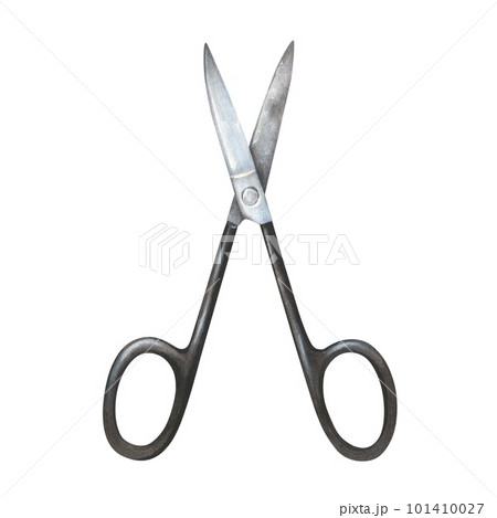 Watercolor illustration. Scissors for manicure. Hand-drawn and isolated on white background object. For manicure masters, beauty salons, cosmetic stores to create stickers, posters, decorate websites 101410027