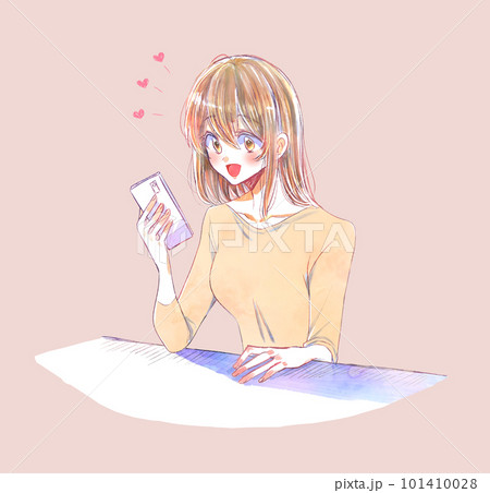 スマホを持っている女性　夢中　恋愛 101410028