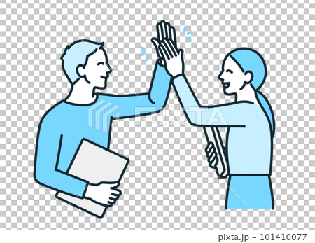 A man and a woman who are happy to conclude a business negotiation. Illustration material of a business person giving a high five. 101410077