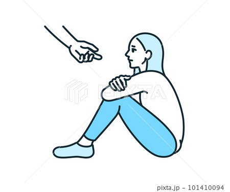 苦しむ女性に差し伸べられた手。女性を支援するイメージのイラスト素材。 101410094