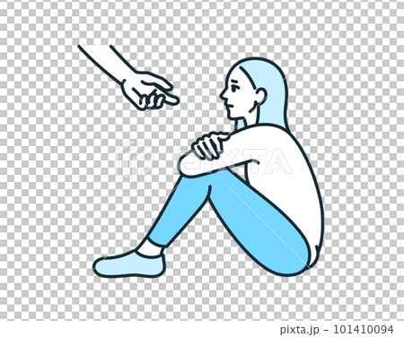 苦しむ女性に差し伸べられた手。女性を支援するイメージのイラスト素材。 101410094