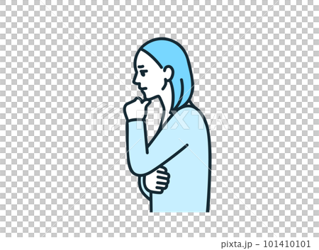 一個痛苦的輪廓。一個女人把手放在下巴上受苦的插圖素材。 一個痛苦的輪廓。一個女人把手放在下巴上受苦的插圖素材。 101410101