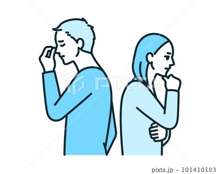 背を向ける夫婦。すれ違いギクシャクしている男女のイラスト素材。 101410103