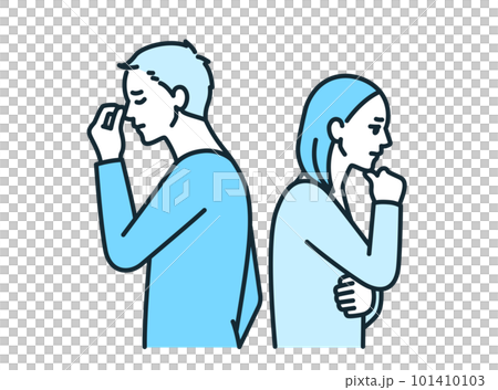 一對夫婦轉過身去。生澀的男人和女人的插圖素材。 一對夫婦轉過身去。生澀的男人和女人的插圖素材。 101410103